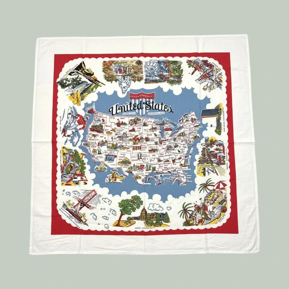 Moda Home US American Wonderland Map Tablecloth 100% Cotton 52x48 Retro Travel